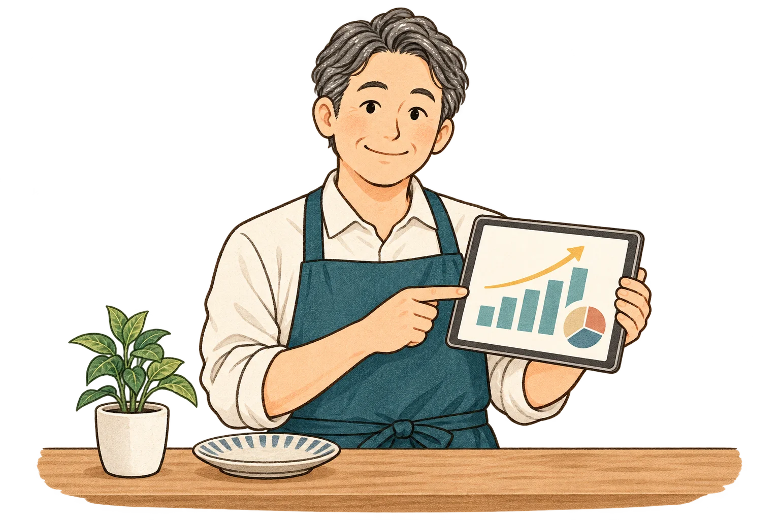 50代男性の飲食店オーナーをイメージしたイラスト